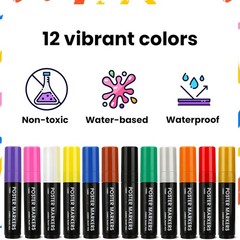 Jumbo Acrylic Paint Markers – 12 Vibrant Colors, 3-in-1 15mm Chisel Tip,