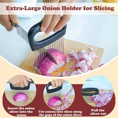 Hendiy Extra-Large Onion Holder for Slicing, 304 Stainless Steel Black