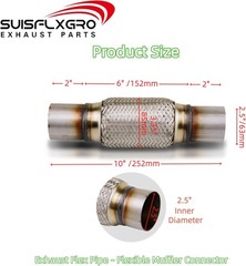 SUISFLXGRO Stainless Steel Exhaust Flex Pipe – 2.5X6X10 Clamps