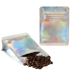 Multi-Sizes Glossy Square Double side Holographic Stand Up Foil Bag Resealable