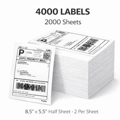 4000 Half Sheet Shipping Labels 8.5×5.5 Self Adhesive 2 Per Sheet Inkjet Laser