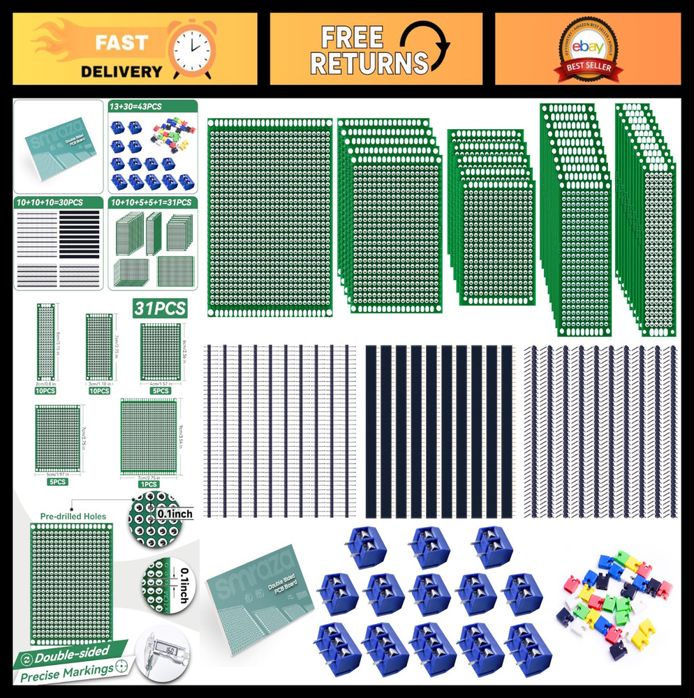 104pcs Double Sided PCB Board Kit for DIY Soldering & Electronics Projects, 30PC