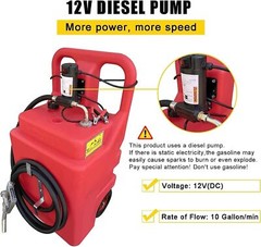Portable 32 Gallon 120 L Fuel Tank with 12 V Diesel Pump 13 ft Delivery Hose Red