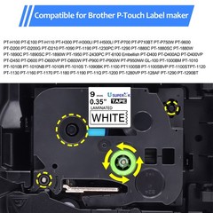 TZ TZE-221 Multiple options Fit Brother P-Touch PT-1910 1610 Black on White 9mm
