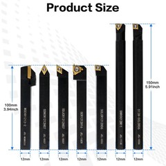 21 PCS Kit,Indexable Lathe Turning Tool,1/2″ 12mm Shank,7Pcs Metal 0.5 inches