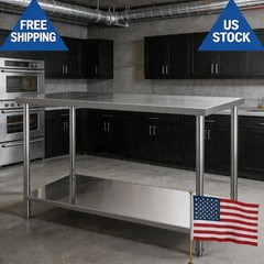 Heavy Duty 2-Tier Stainless Steel Commercial Prep Table 48″x24″x35″ Undershelf