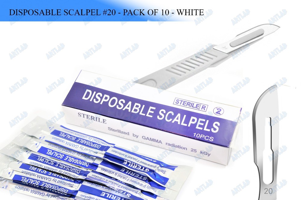 10 PCS BOX- STERILE DISPOSABLE SCALPELS #20 SINGLE USE – DISSECTING, SURGICAL