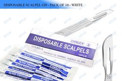 10 PCS BOX- STERILE DISPOSABLE SCALPELS #20 SINGLE USE – DISSECTING, SURGICAL