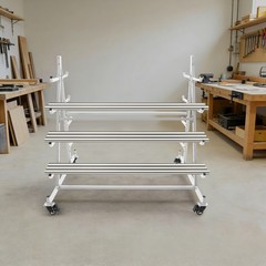 5-Tier Horizontal Material Rack, White Iron Pipe & Lumber Storage with 4 Wheels