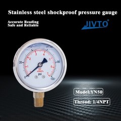 Pressure Gauge,Liquid Filled,2″ Dia,0-160 PSI,1/4 NPT Lower Mount