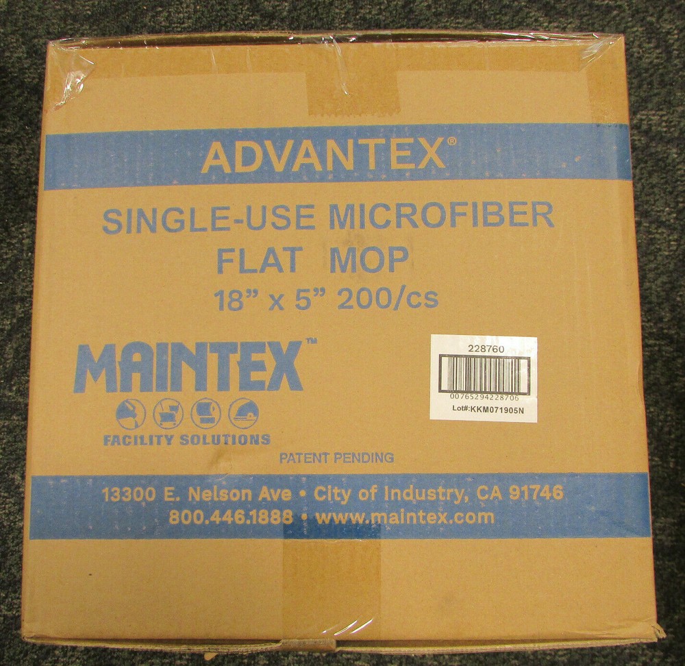MainTex, Advantex Single-Use Microfiber Flat Mop #228760, 18″ x 5″, 200/CS