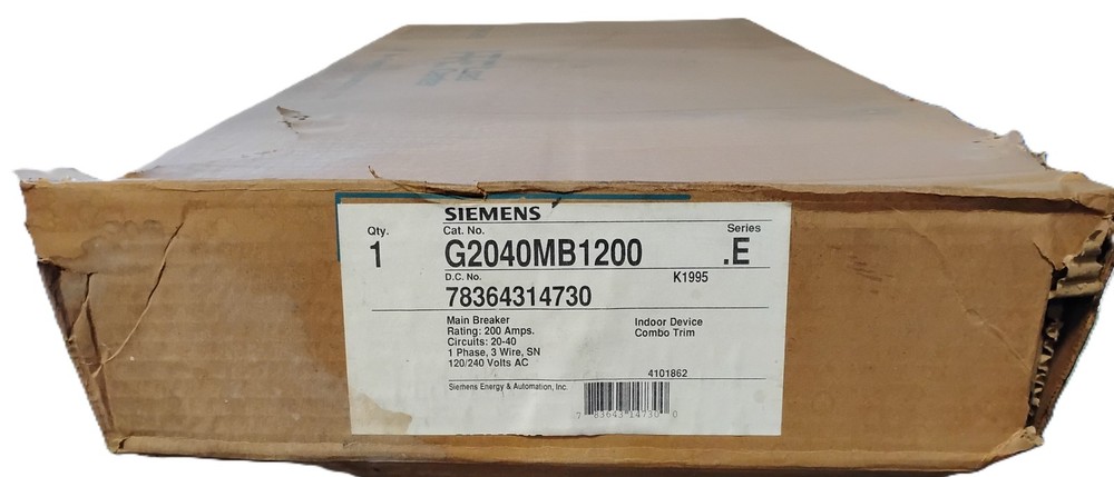 Siemens G2040MB1200 120/240 V AC 200 A 1 PH Indoor Main Breaker Load Center