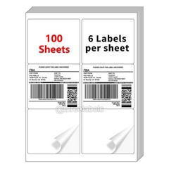 4″ x 3-1/3″ Shipping Labels 6 Per Sheet 6UP Printable Sticker Paper 100 Sheets