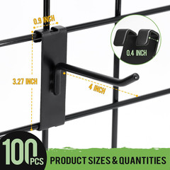 100 Pcs Gridwall Hooks, 4 Inch Grid Wall Hook Display for Gridwall Panel, 20