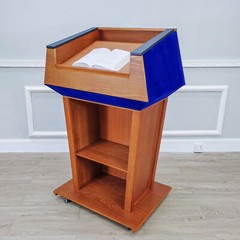 Presidential Podium Official State Embassy Wood Podium 31X23X50″ Blue Fabric