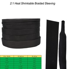 96&300 Inches Black 2:1 Heat Shrink Braided Sleeve Cable Sheath Fabric Tubing