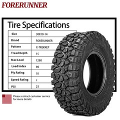 30x10R14 UTV Tires, All Terrain 10PR UTV Trail Mud Sand Off-Road Tires