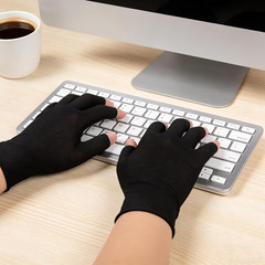 3 Pairs of Fingerless Cotton Gloves 100% Black Cotton Moisturizing Gloves for…