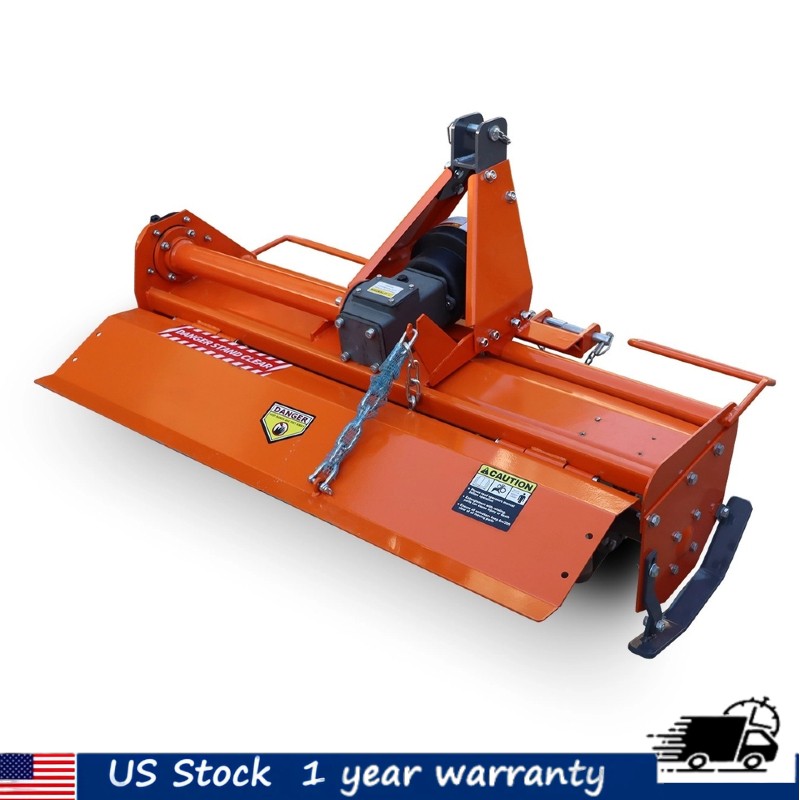 3Pt 42″ Rotary Tiller for Cat 1 Tractor, 540RPM PTO, Replaceable Tines, 5″ Depth