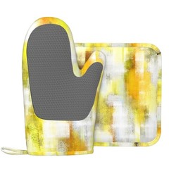 Yellow Modern Art Gray Oven Mitts and Pot Holders Heat Resistant Kitchen Glov…