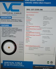 Vertical Cable RG-6Q Quad Shield BC Coaxial Satellite Video Cable Black /100ft