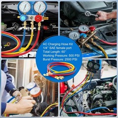 3 Pieces AC Manifold Gauge Hose Kit, Refrigerant Charging Hoses 1/4 SAE, 5FT …