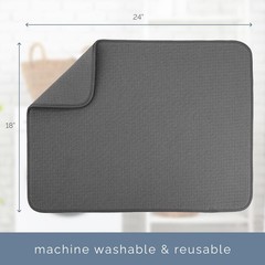 S&T Dish Drying Mat XL 18×24 Absorbent Microfiber Kitchen Counter Charcoal
