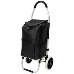 Foldable Black Shopping Trolley with WheelsWaterproof Removable Oxford Cloth Bag