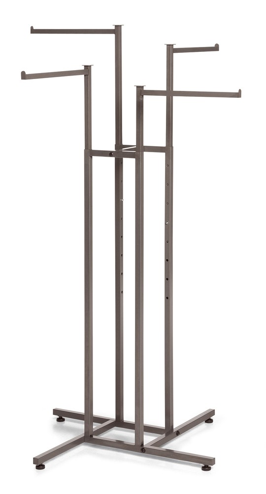SSWBasics 4-Way Clothing Display Rack, Raw Steel, Straight Arms – Ideal Retail