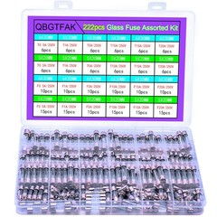 24 Values 222Pcs 250V Fast Slow Blow Glass Fuses Assorted Kit 6X30MM 250V T 0.5A