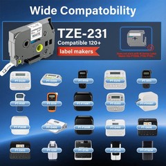 12mm 1/2 Inch x 8m Laminated Label Tape Black On White Fits TZE231 6 PCS