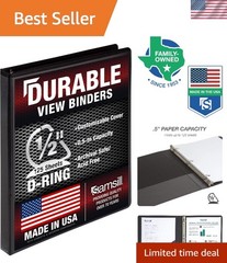 Durable Black 0.5 Inch 3 Ring D-Ring Binder – Made from Recycled Chipboard