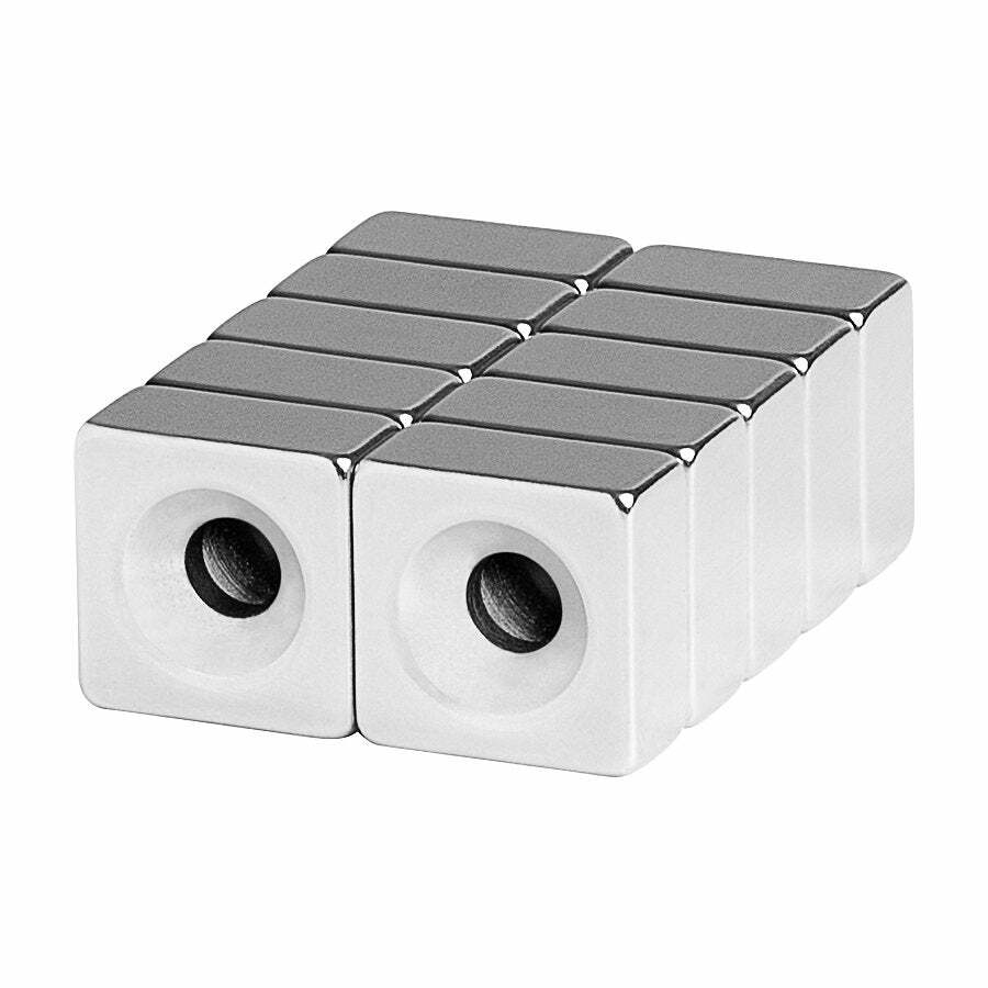 1/2 x 1/2 x 1/4 Inch Neodymium Rare Earth Countersunk Block Magnet N52 (10 Pack)