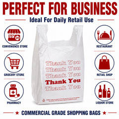 Bags 1/6 Large 21 x 6.5 x 11.5 “Thank You” T-Shirt Plastic Grocery Shopping 0.48