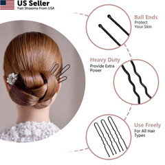 U Shaped Hair Pins for Buns, 100 PCS 2.8″ 100 Count (Pack of 1), Black