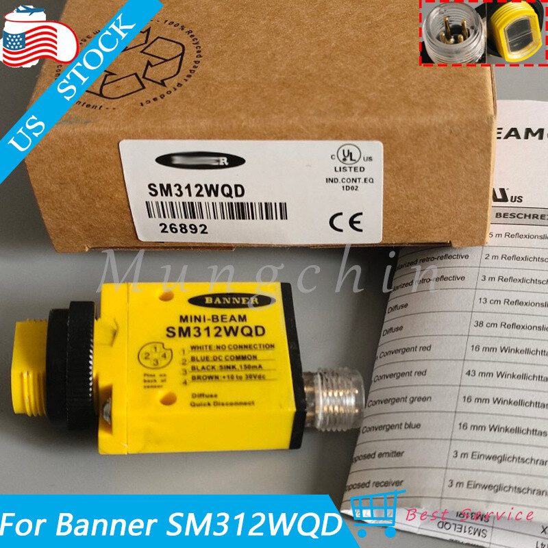 New in Box For Banner SM312WQD Photoelectric Sensor 4PIN 10-30VDC 1500mm