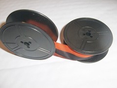 SMITH CORONA STERLING SPOOL TYPEWRITER RIBBON BLACK RED FABRIC INK RIBBON