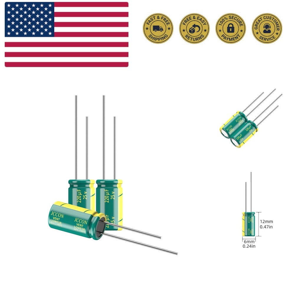 10-Pack 25V 220uF Quality Low ESR Electrolytic Capacitors 6x12mm 0.24×0.47in…