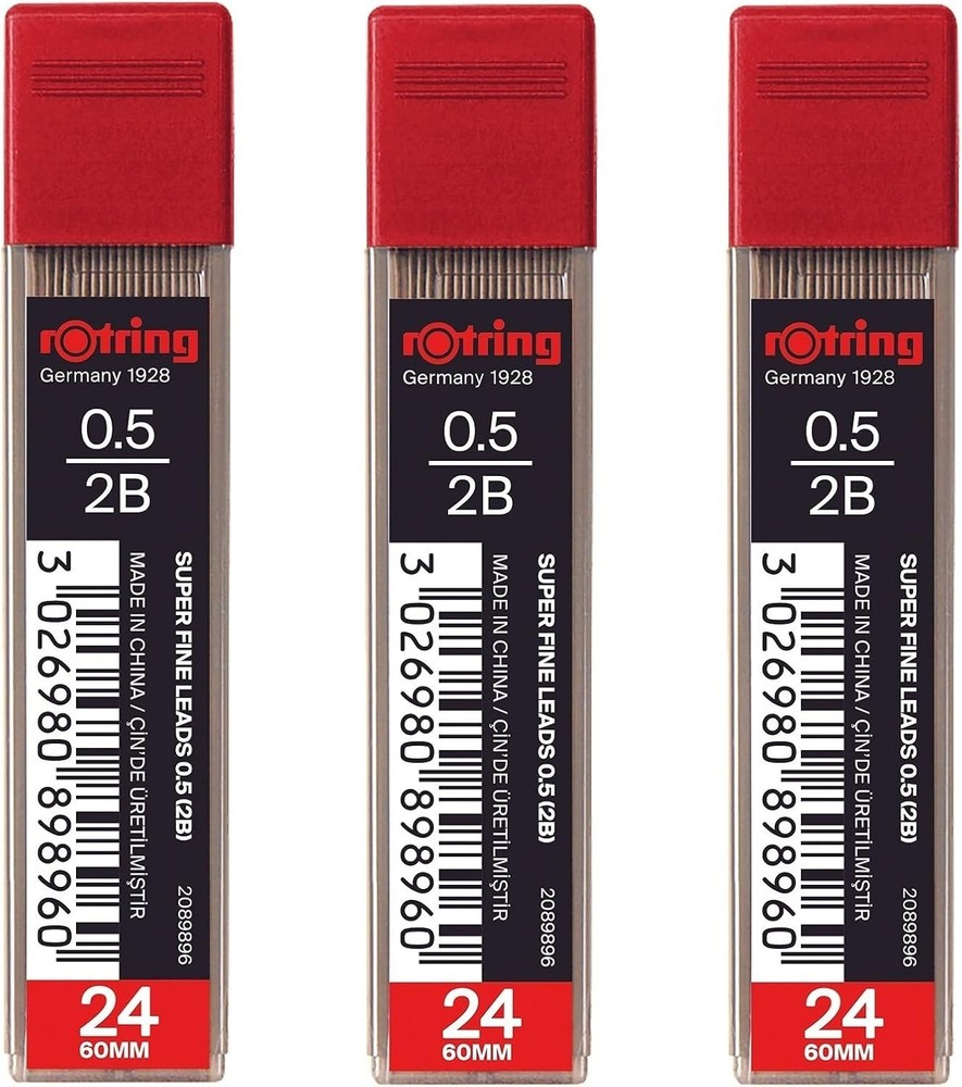 rOtring 0.5mm 2B Super Polymer Pencil Lead – Pack of 3 Tubes – 72 Leads in Total