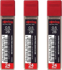 rOtring 0.5mm 2B Super Polymer Pencil Lead – Pack of 3 Tubes – 72 Leads in Total
