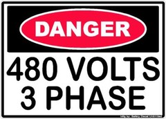 DANGER 480 VOLTS 3 PHASE ELECTRIC DECAL STICKER WARNING SAFETY SIGN ELECTRICIAN
