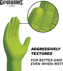 Gloveworks 8 mil Disposable HD Nitrile Gloves, Pack of 100, Medium, Green