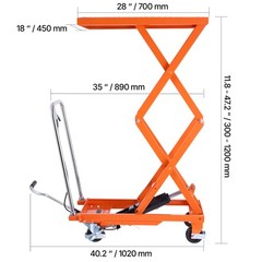 47.2″ Hydraulic Lift Table Manual Double Scissor Lift Cart 500 lbs Non-slip Pad