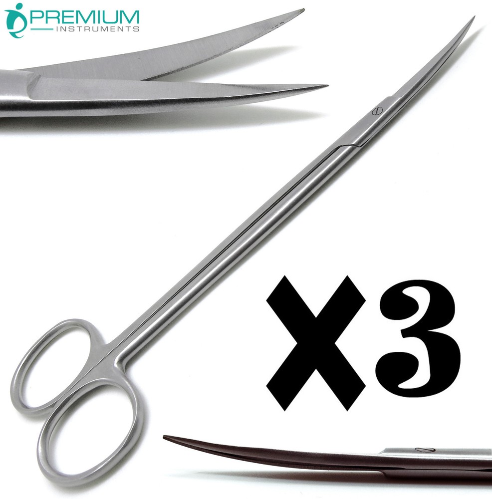 3 Pcs Dental Surgical Medical ENT Scissor Kelly Curved 7″ Sharp/Sharp Instrument