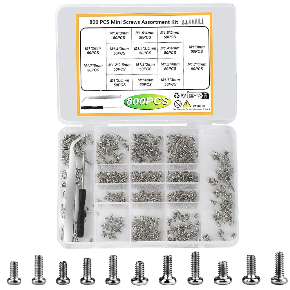 Mini Micro Small Phillips Pan Head Machine Screws Assortment Kit Nickel 800 Pcs