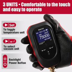 Digital Vacuum Gauge, Micron Vacuum Gauge Tester with 11 Units, 7/16 Inch-20 UNF