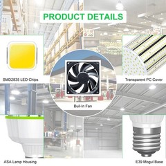 (2-Pack) 480V LED Corn Light 200W (800w HID MH HPS Eq.) Warehouse High Bay Bulb