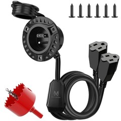 15A 125V AC Port Plug RV Shore Power Inlet Dual 20” Extension Wire w/ Hole Saw