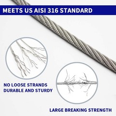 1000FT 1/8″ T316 Stainless Steel Cable, Wire Rope Aircraft Cable for Deck Cab…