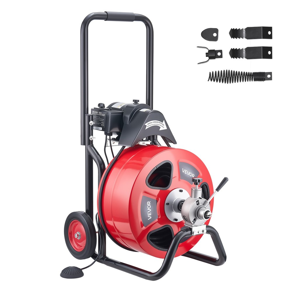 VEVOR Drain Cleaner Machine Electric Drain Auger 100 FT x 3/4 In Auto Feed